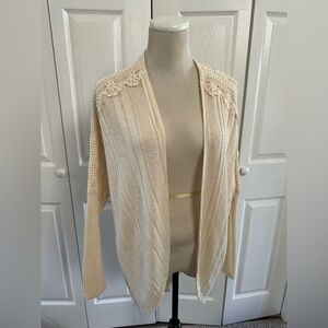 Daytrip Cream Open Crochet-Trim Cardigan small
